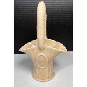 VTG Westmoreland Almond Slag Gass Basket Floral Medallion Bridal Basket Vase